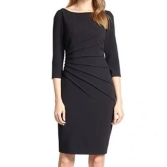 David Meister Dress Black 4 Small Career Church Sheath 3/4 Long Sleeve Starburst - Picture 1 of 9